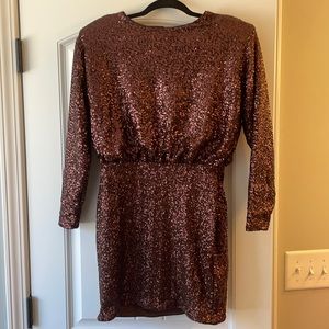 Brown Sequin Express Dress with Keyhole Back